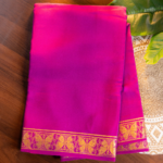 Pure Mysore Silk Pink Saree with Gold Zari Border