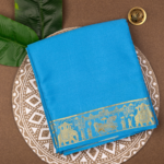 Pure Mysore Silk Sky Blue Saree with Gold Zari Border