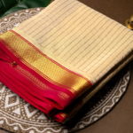 Pure Mysore Silk Beige Saree with Gold Zari Border
